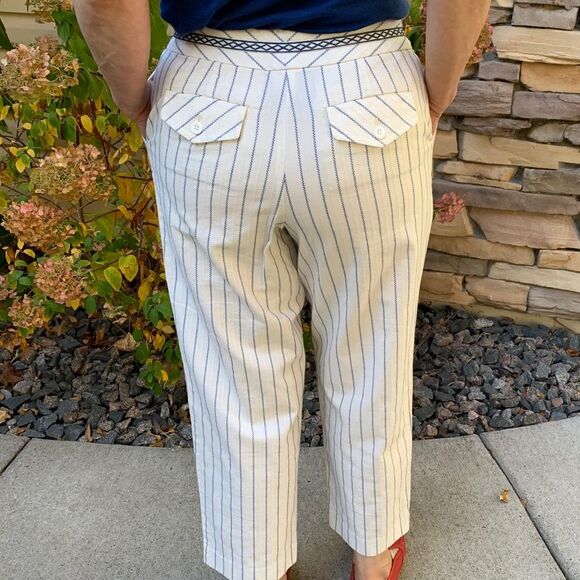 Talbots white/narrow blue stripes capris, size 6 - Picture 6 of 10